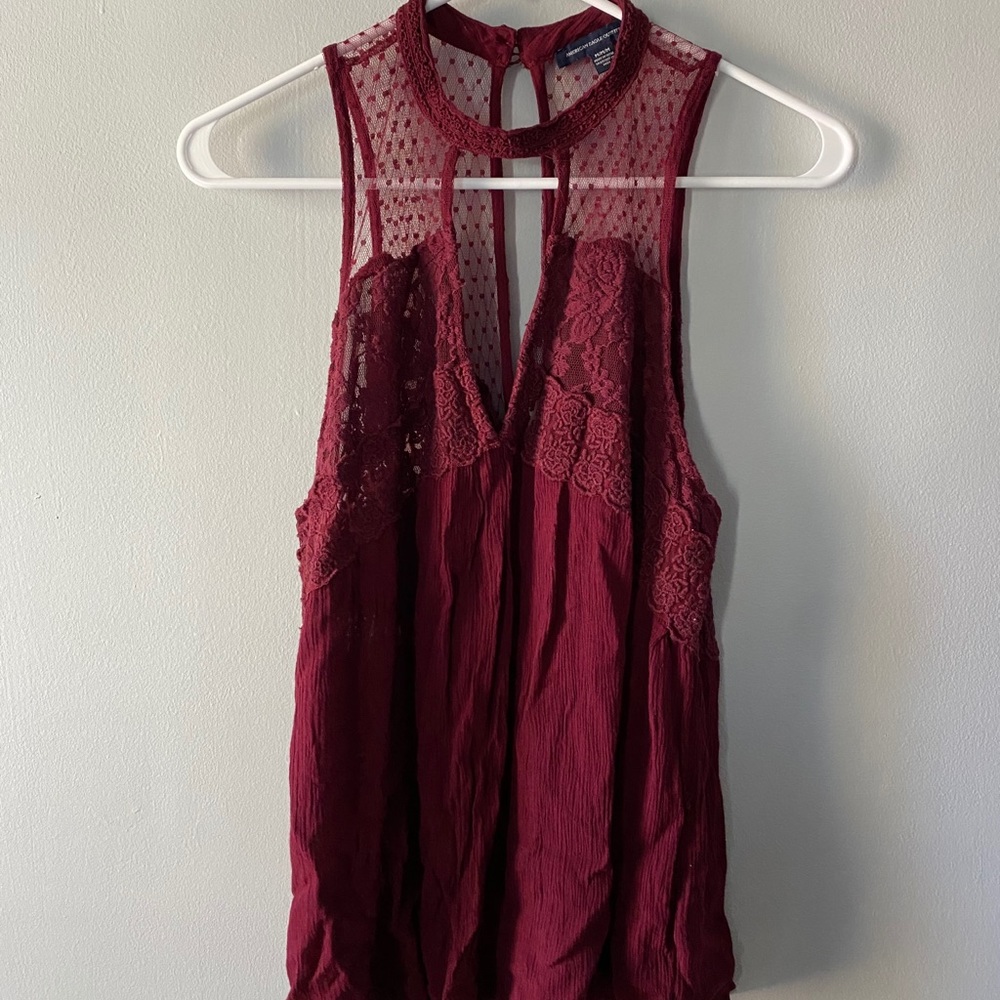 American Eagle sheer lace burgundy top